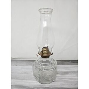 Vintage Hexagon Lamplight Farms Oil Lamp Clear Glass Embossed Horse Buggy